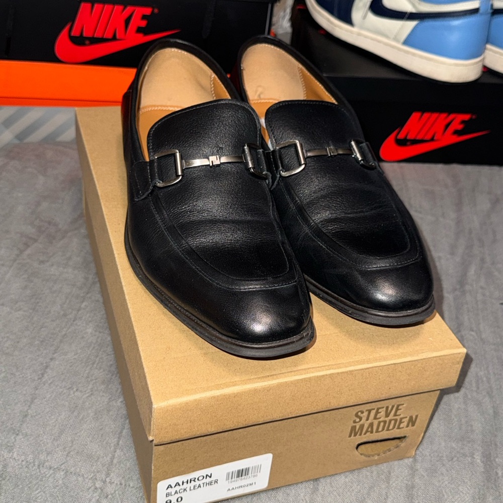 Steve Madden Black Loafers with Silver Buckle